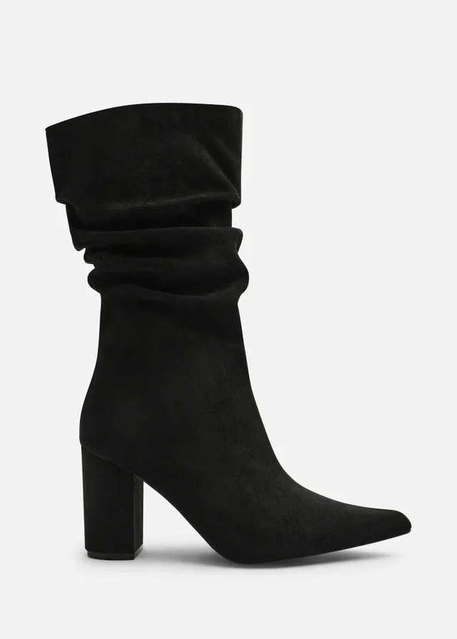 Where's That From Lilyana Black Ruched Heeled Calf Boot