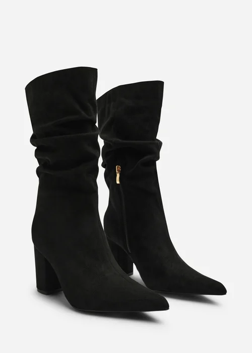 Where's That From Lilyana Black Ruched Heeled Calf Boot - Size 7 Image 3