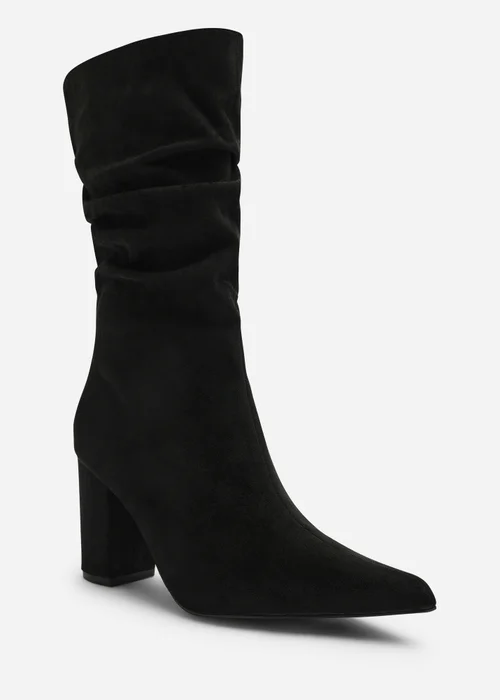 Where's That From Lilyana Black Ruched Heeled Calf Boot - Size 7 Image 2