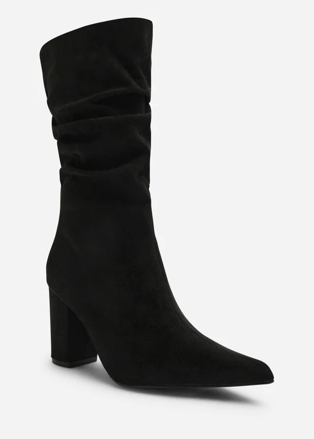Where's That From Lilyana Black Ruched Heeled Calf Boot