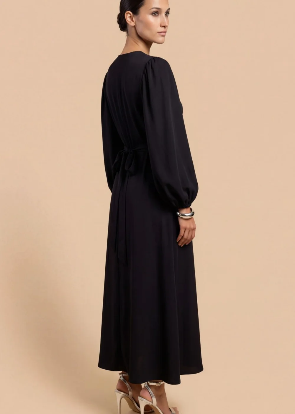 Little Mistress Black Long Sleeve Wrap Midi Dress - 14 Image 2