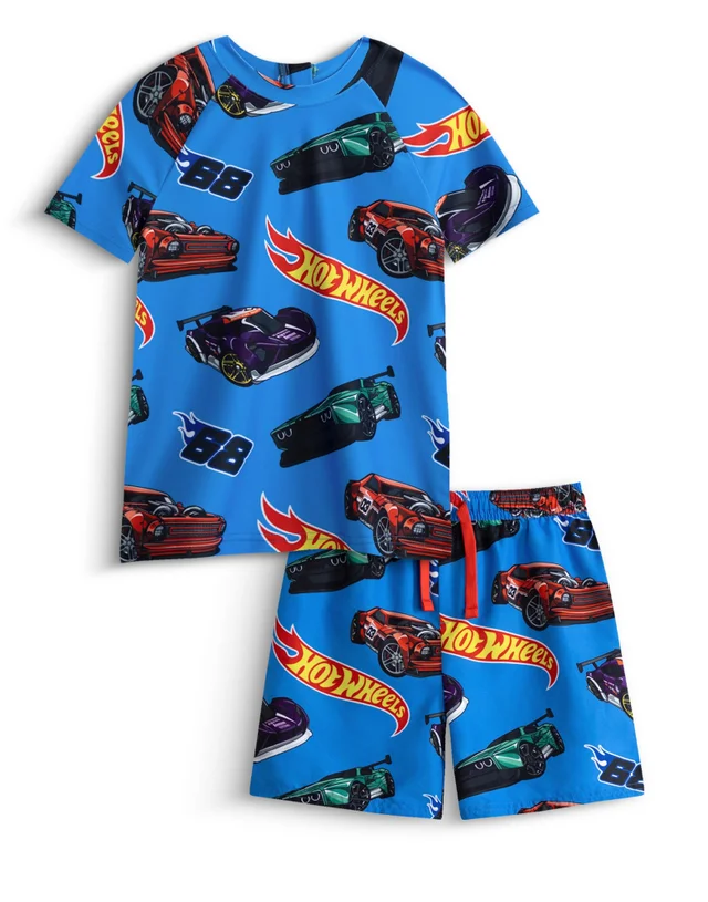 Vanilla Underground Hot Wheels Boys Blue Model Cars 2 Piece Swim Set (3-12 Years)