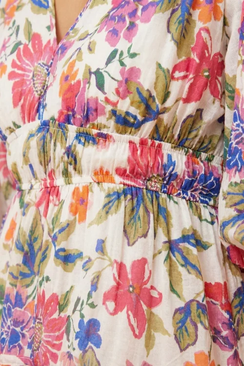 Style Cheat Pink Puff Sleeve V-Neck Floral Midi Dress - 14 Image 4