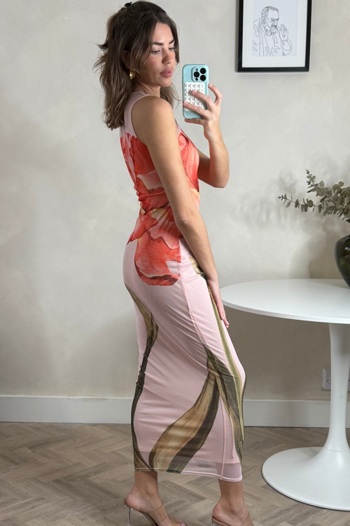 Style Cheat Pink Placement Floral Maxi Dress - 10 Image 4