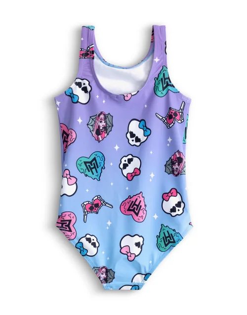 Vanilla Underground Monster High Girls Purple Gradient Sticker 1 Piece Swimming Costume (4-14 Years) - 13-14 Yrs Image 2