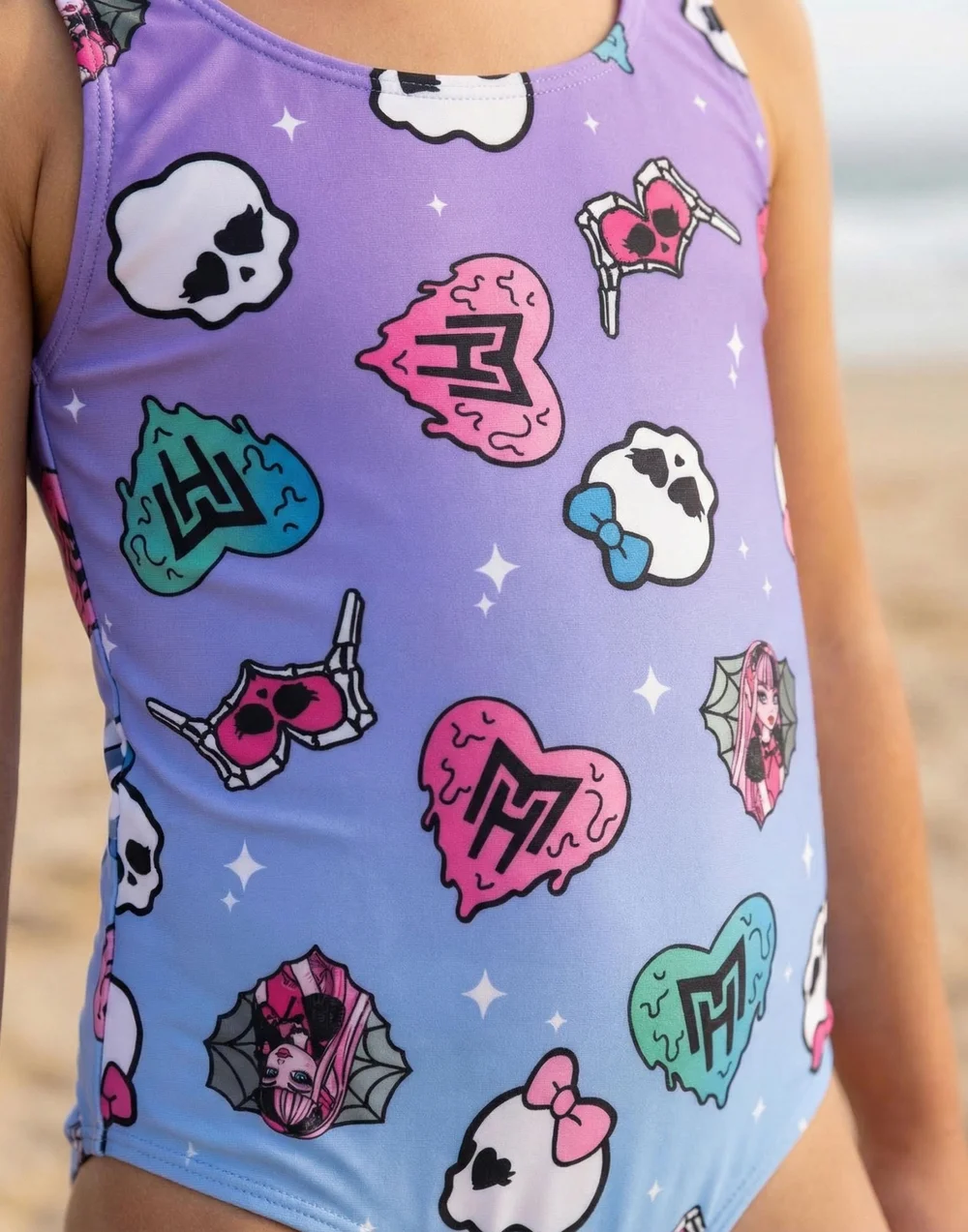 Vanilla Underground Monster High Girls Purple Gradient Sticker 1 Piece Swimming Costume (4-14 Years) - 13-14 Yrs Image 4