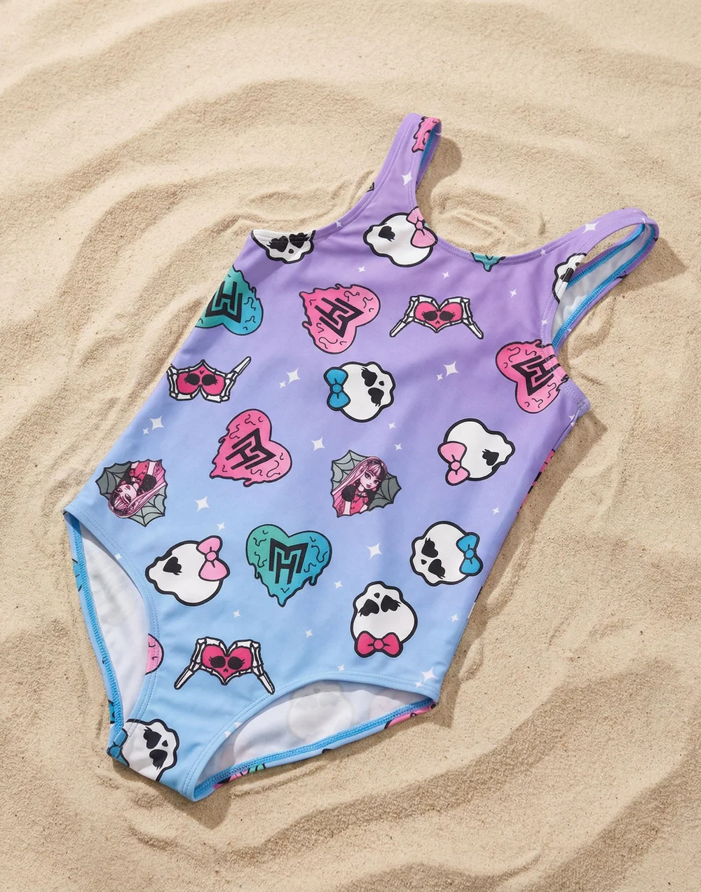 Vanilla Underground Monster High Girls Purple Gradient Sticker 1 Piece Swimming Costume (4-14 Years) - 13-14 Yrs Image 3