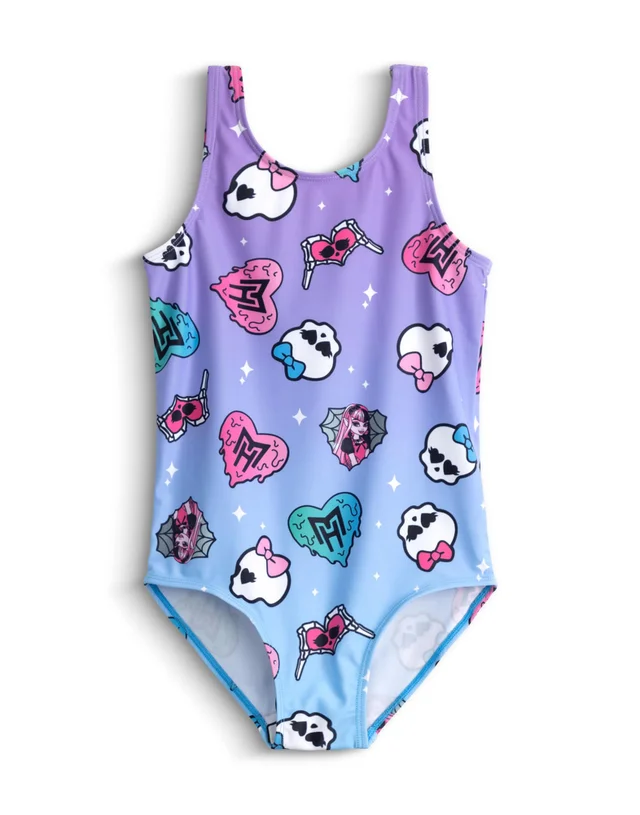 Vanilla Underground Monster High Girls Purple Gradient Sticker 1 Piece Swimming Costume (4-14 Years)