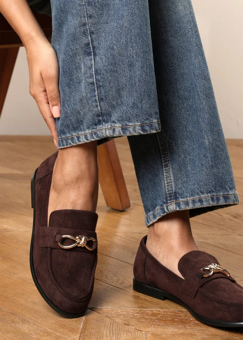 Where's That From Freyja Dark Brown Wide Fit Knot Trim Hardware Detail Flat Loafers - 4 Wide Image 5