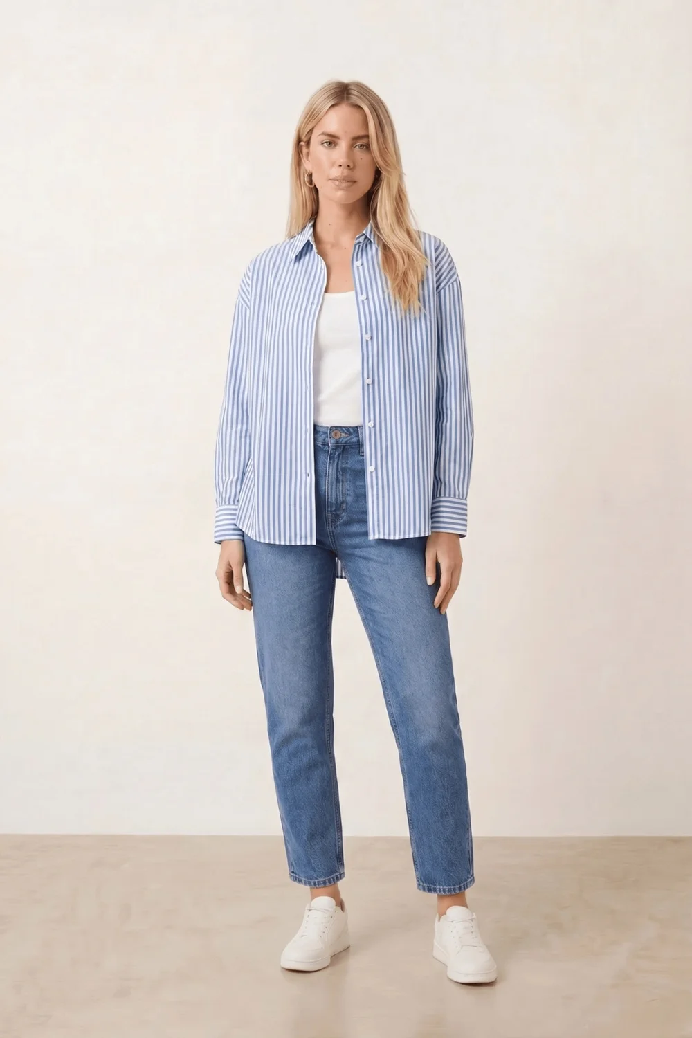 Style Cheat Blue & White Pinstripe Relaxed Fit Shirt - 14 Image 1