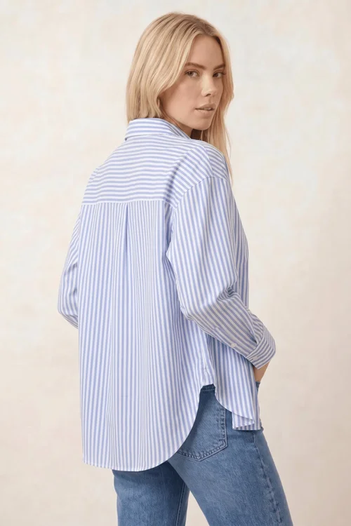 Style Cheat Blue & White Pinstripe Relaxed Fit Shirt - 14 Image 3