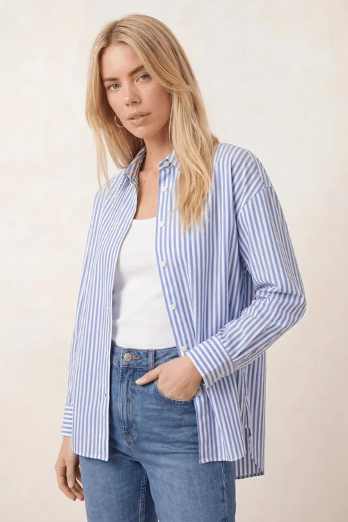 Style Cheat Blue & White Pinstripe Relaxed Fit Shirt - 14 Image 2