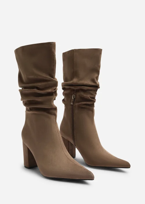 Where's That From Lilyana Taupe Ruched Heeled Calf Boot - Size 8 Image 3