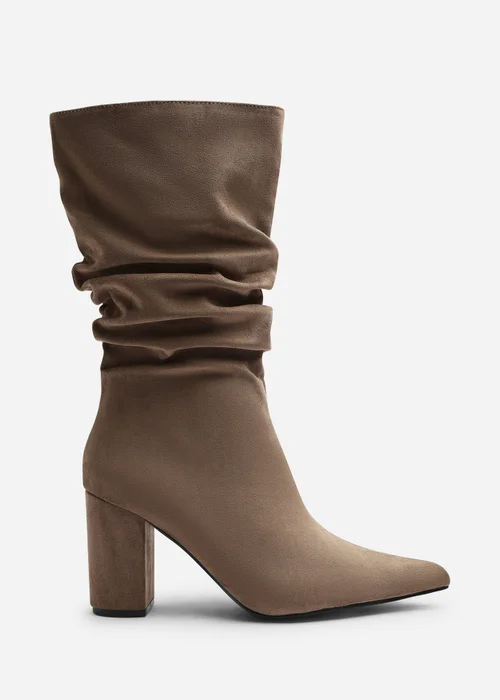 Where's That From Lilyana Taupe Ruched Heeled Calf Boot - Size 8 Image 1
