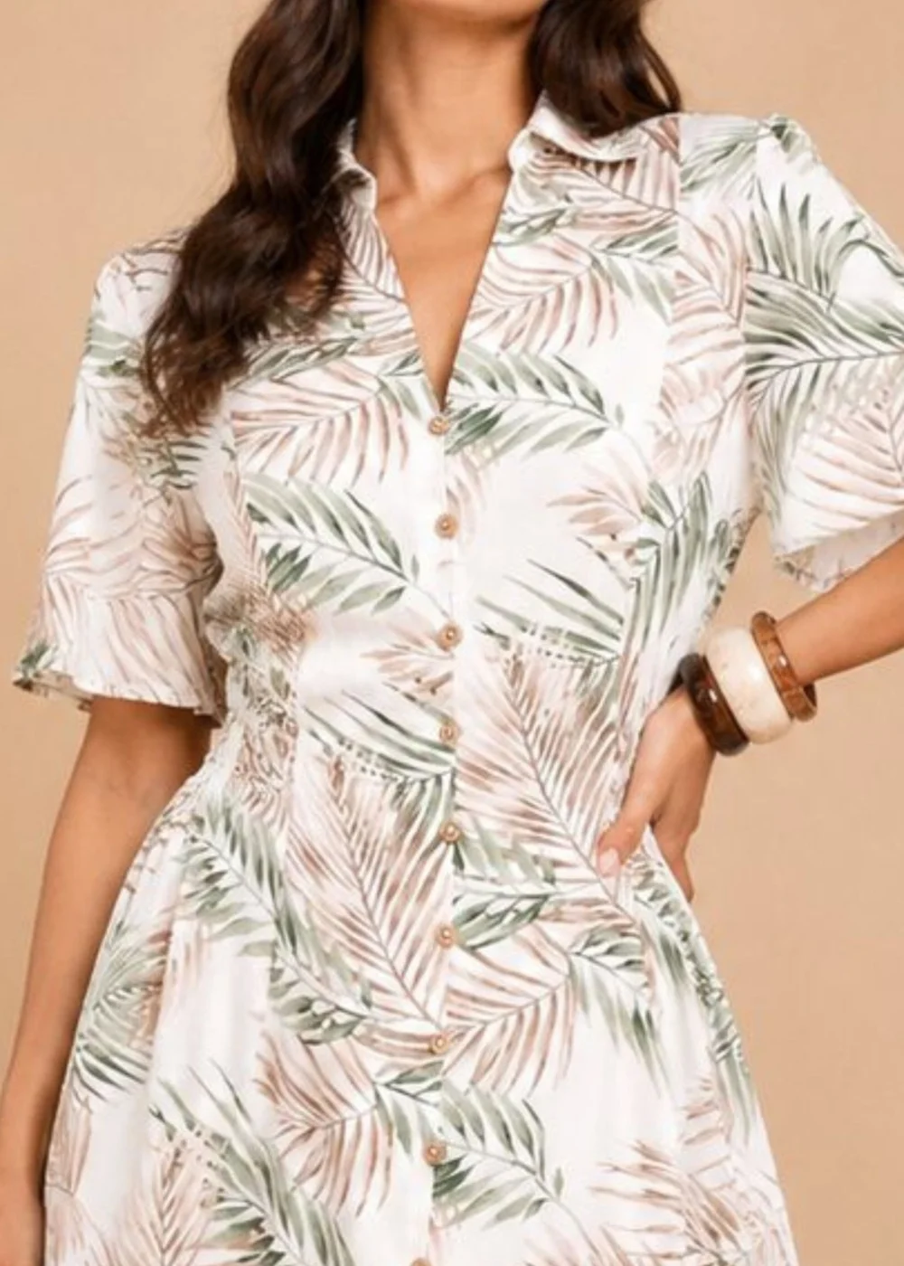 Little Mistress Palm Print Button-Down Shirt Midi Dress - 10 Image 3
