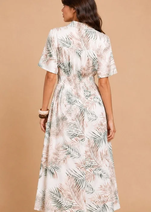 Little Mistress Palm Print Button-Down Shirt Midi Dress - 10 Image 2