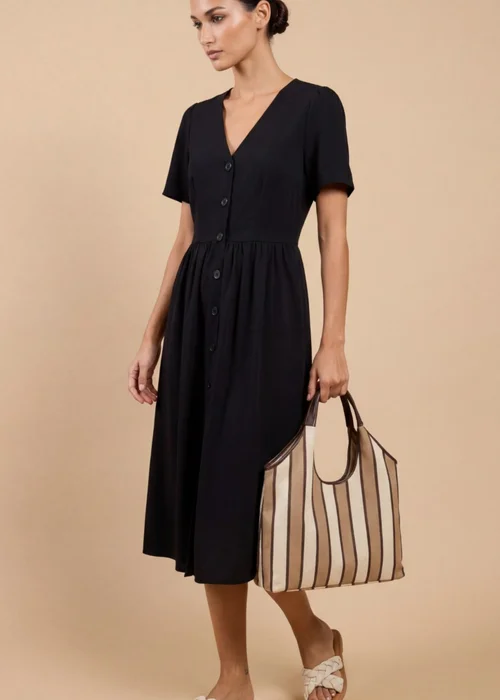 Little Mistress Black Crepe Button-Down Midi Dress - 12 Image 1