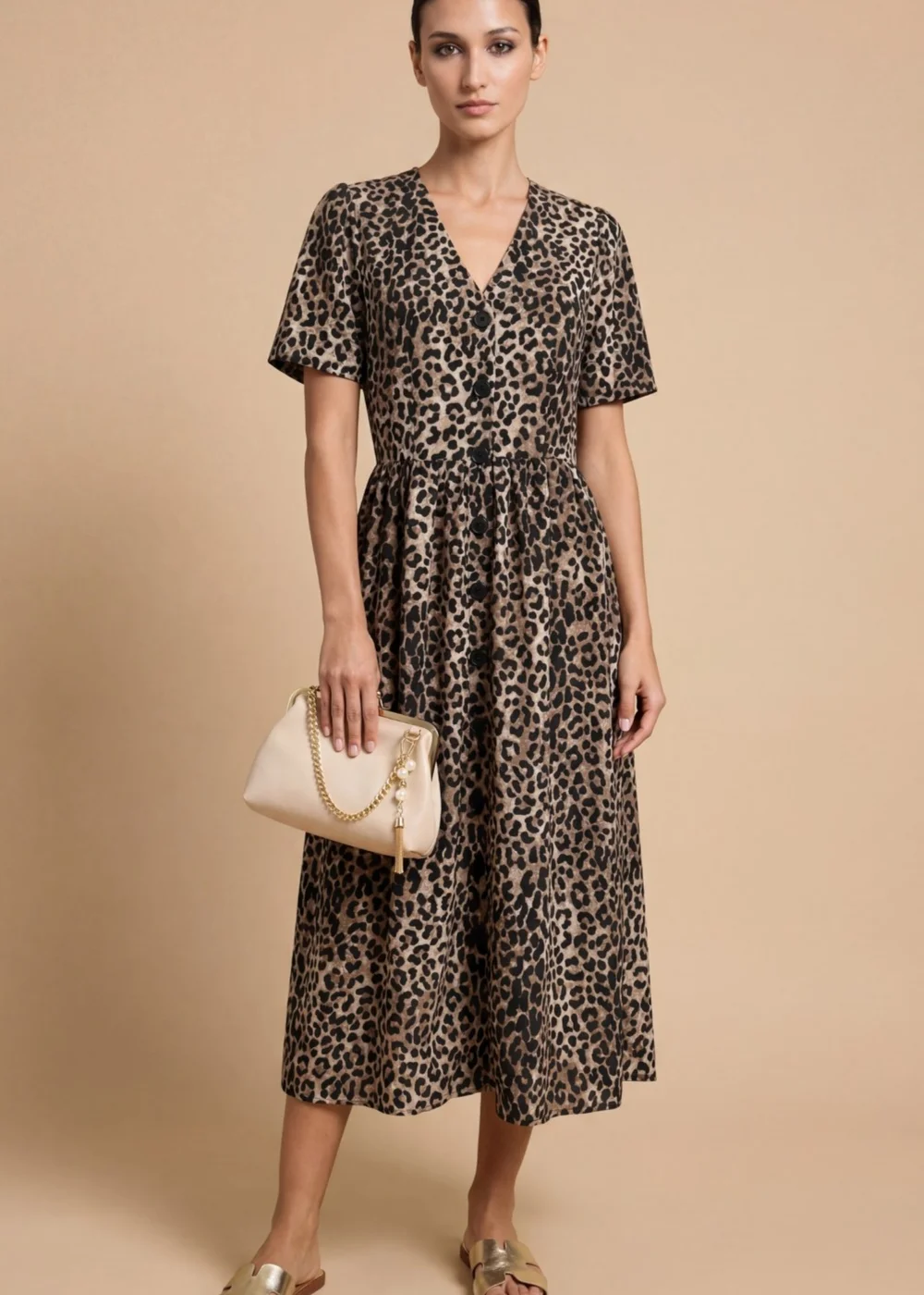 Little Mistress Animal Print Crepe Button-Down Midi Dress - 10 Image 1
