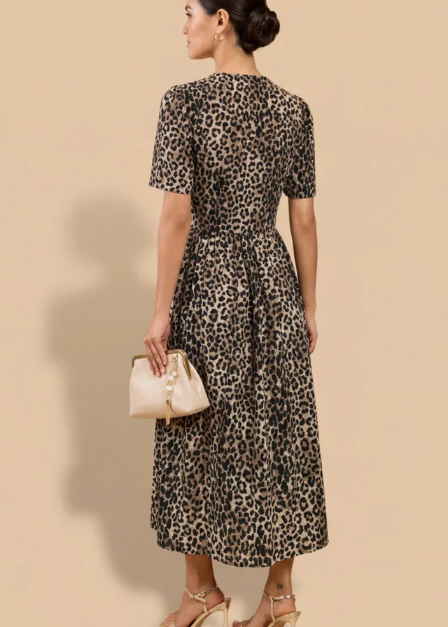 Little Mistress Animal Print Crepe Button-Down Midi Dress