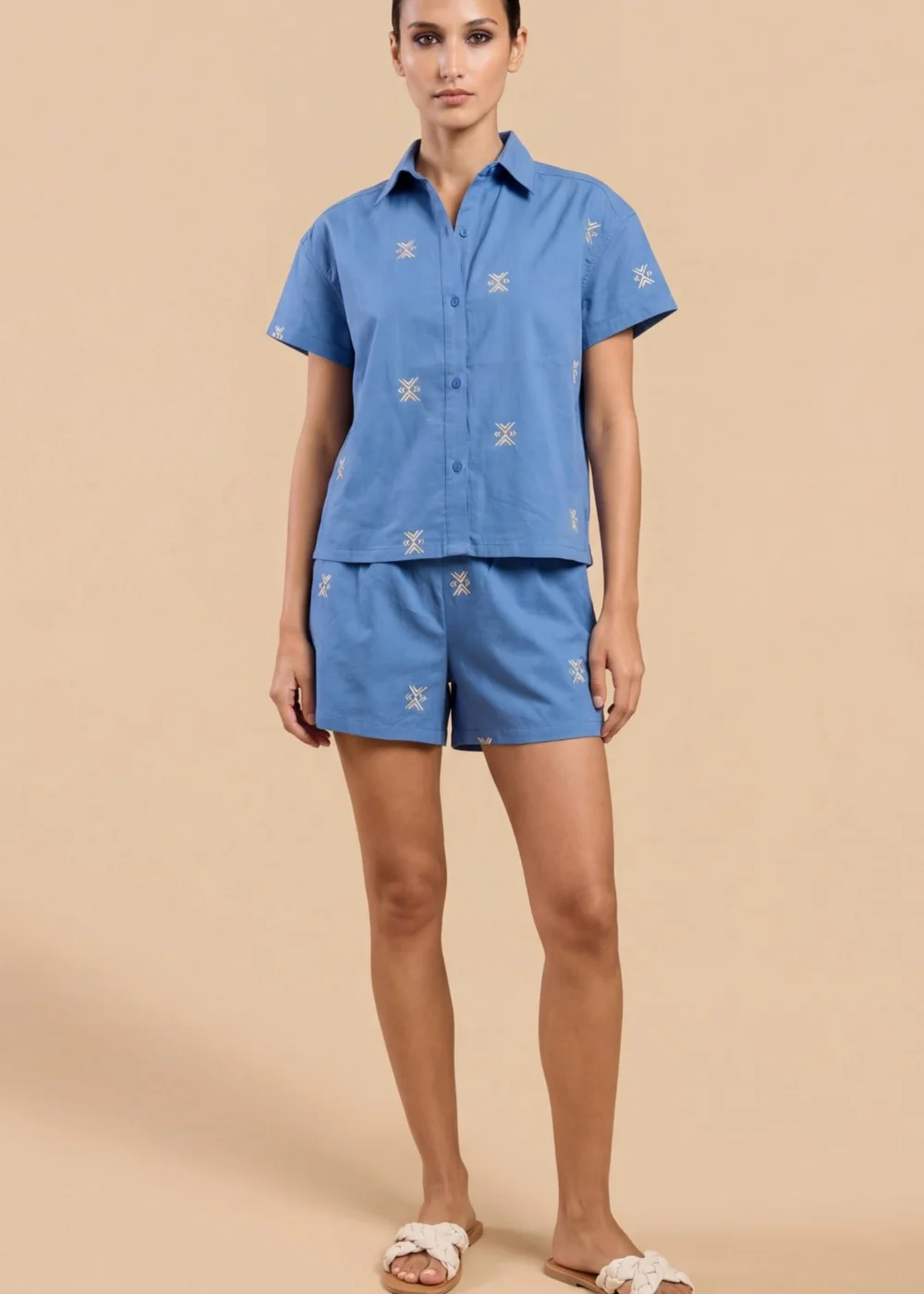 Little Mistress Blue Embroidered Cotton Shorts - 14 Image 5