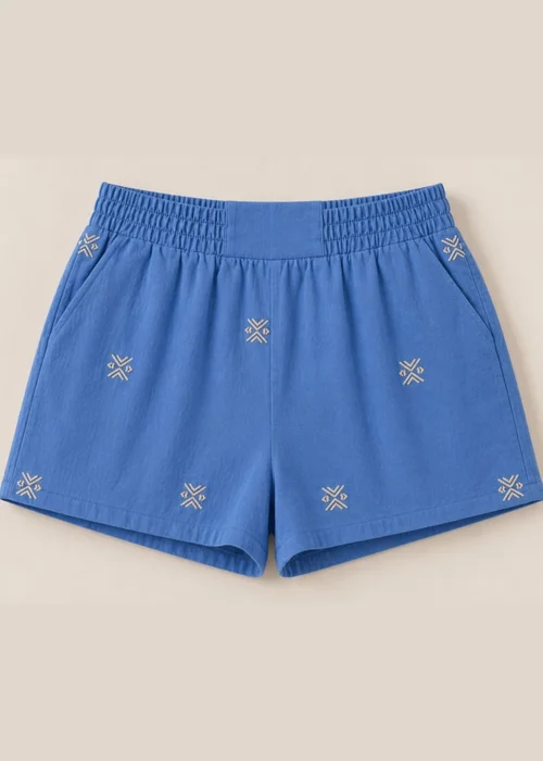 Little Mistress Blue Embroidered Cotton Shorts - 14 Image 6