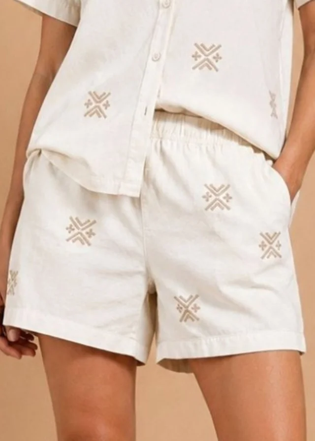 Little Mistress White Embroidered Cotton Shorts