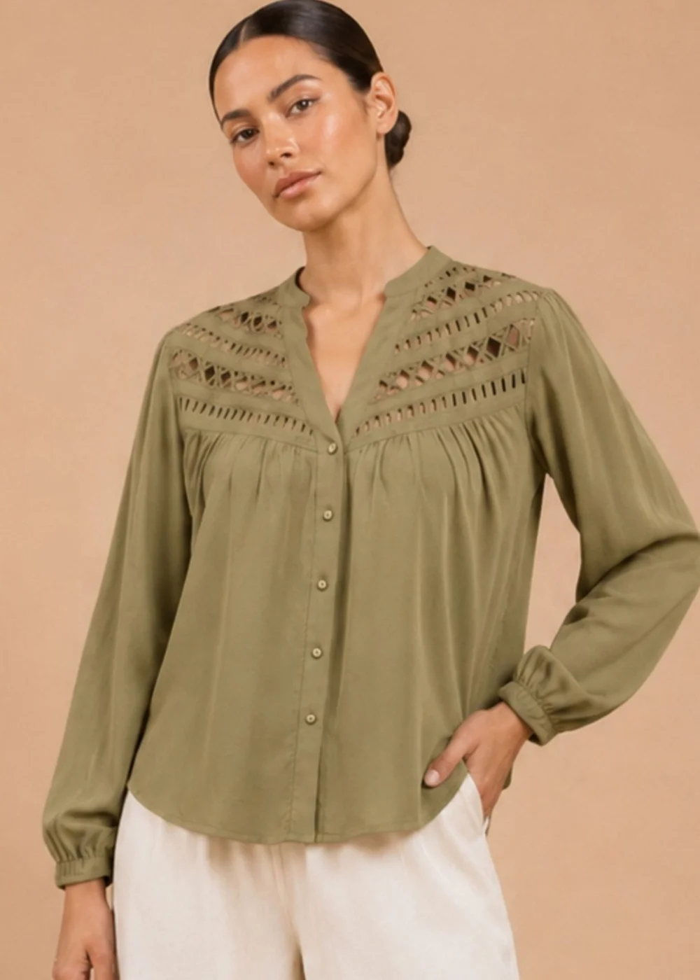 Little Mistress Olive Cutwork Detail Shirt - 14 Image 1