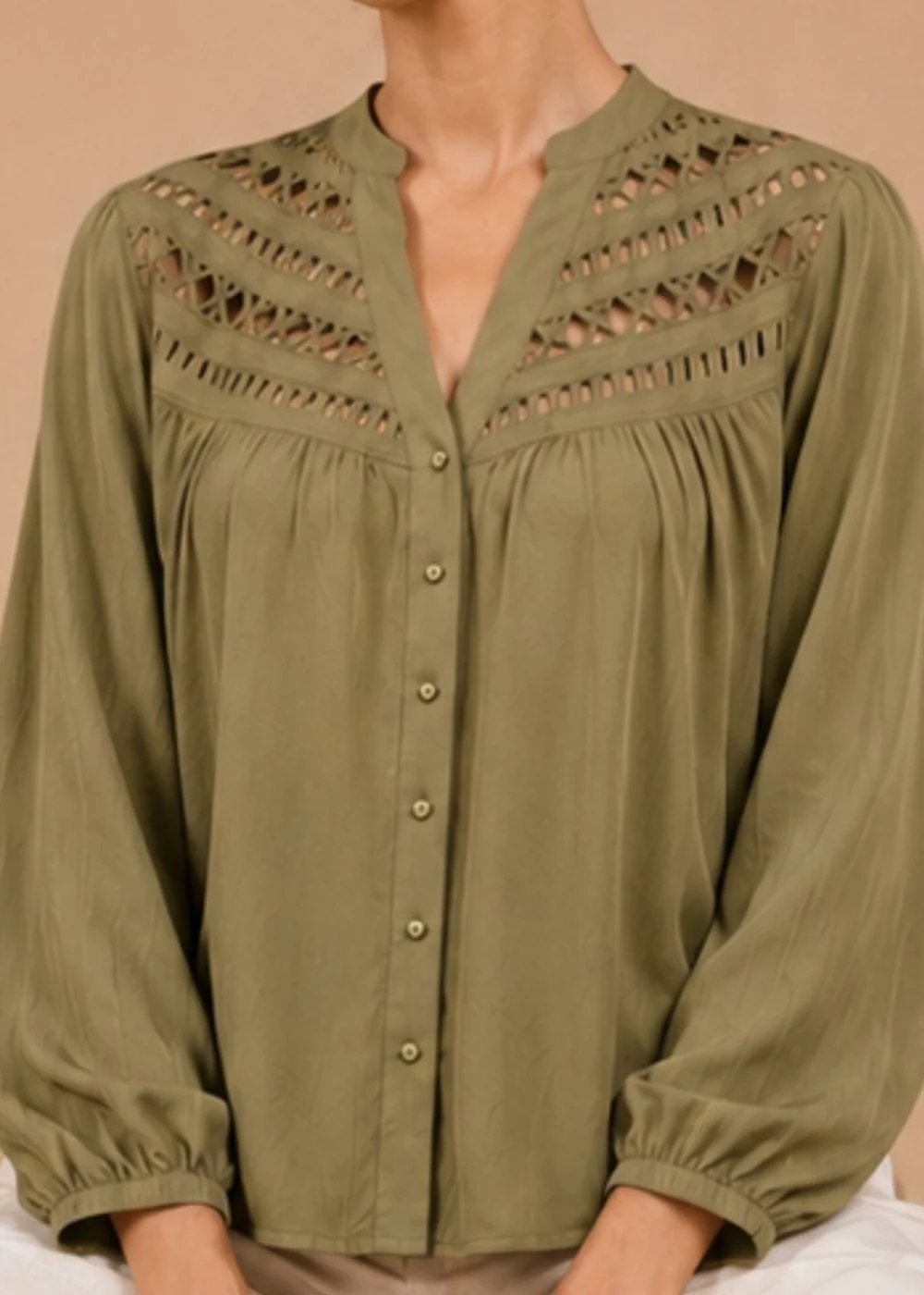 Little Mistress Olive Cutwork Detail Shirt - 14 Image 3