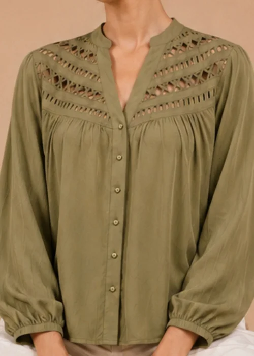 Little Mistress Olive Cutwork Detail Shirt - 14 Image 3