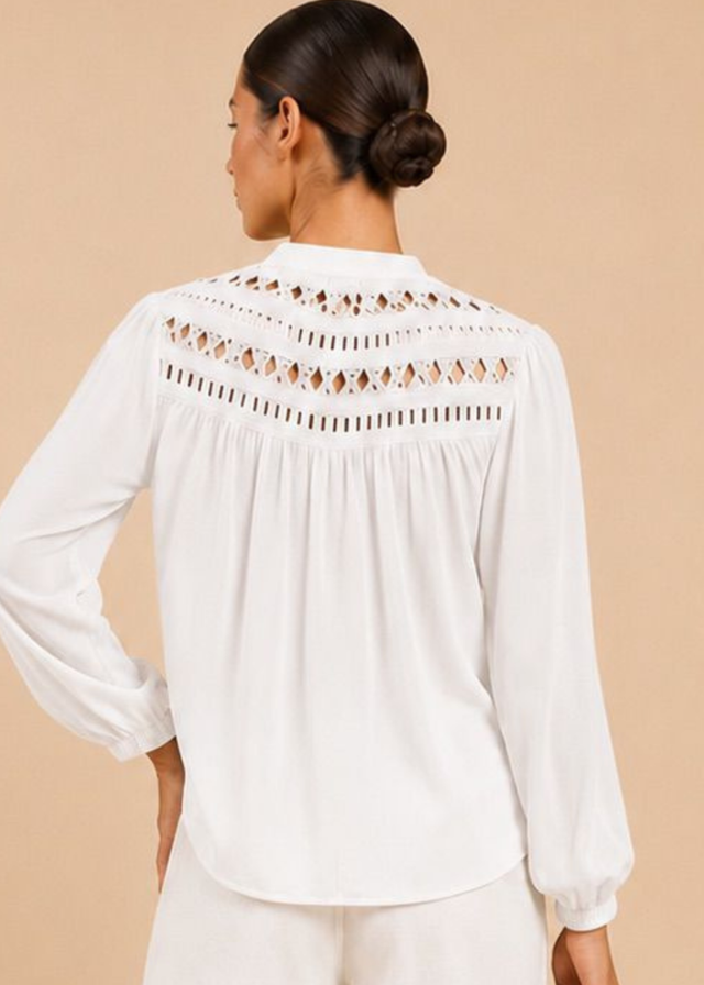 Little Mistress White Cutwork Detail Shirt