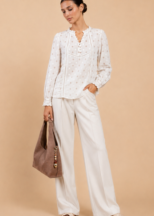 Little Mistress White Jacquard Cotton Top with Lace Detail - 14 Image 5