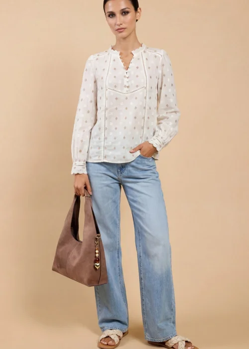 Little Mistress White Jacquard Cotton Top with Lace Detail - 14 Image 6
