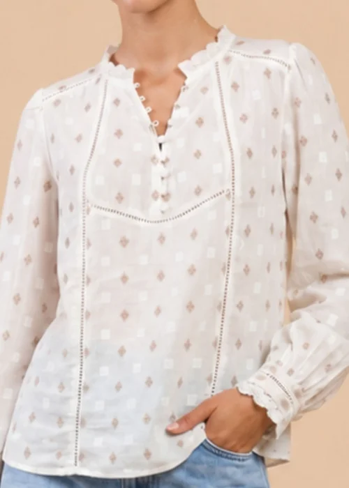 Little Mistress White Jacquard Cotton Top with Lace Detail - 14 Image 3