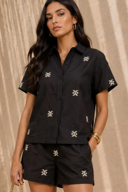 Little Mistress Black Embroidered Rayon Blend Shirt - 12 Image 1