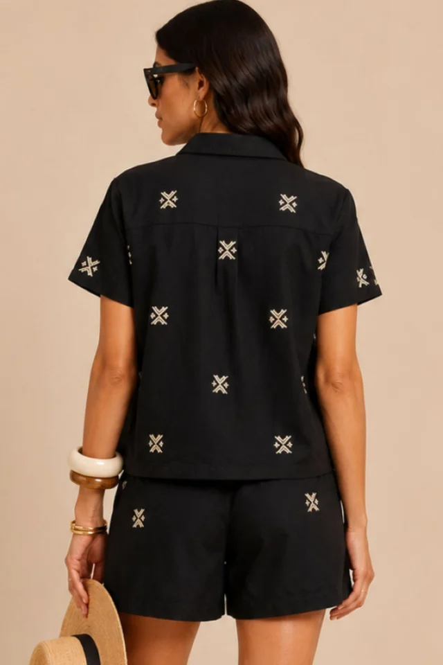 Little Mistress Black Embroidered Rayon Blend Shirt