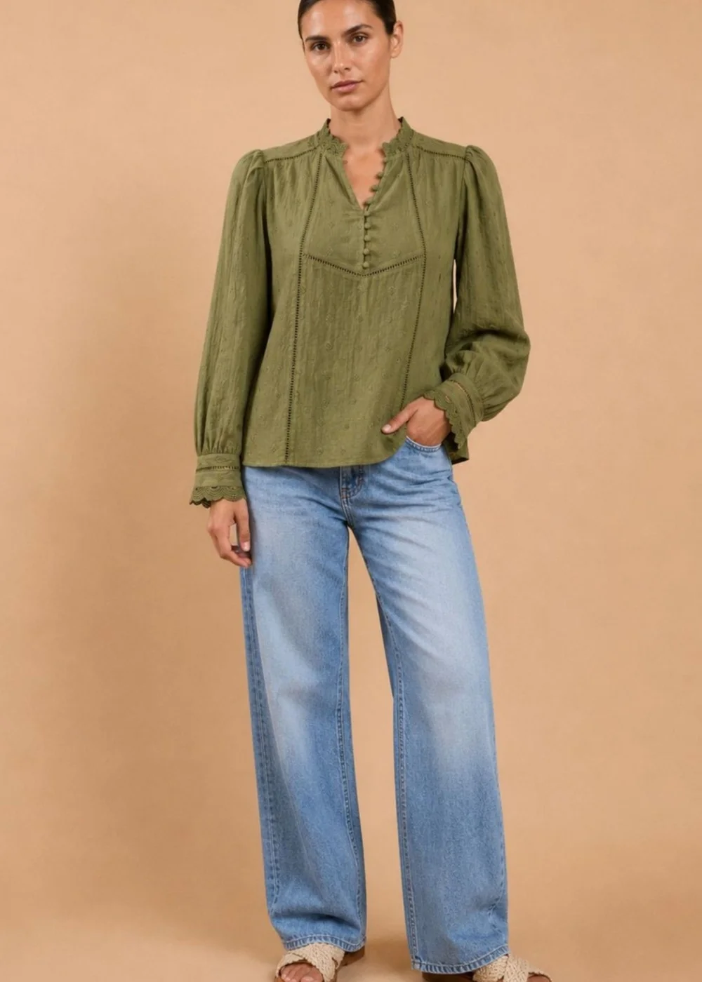 Little Mistress Green Schiffly Embroidered Cotton Top - 14 Image 4