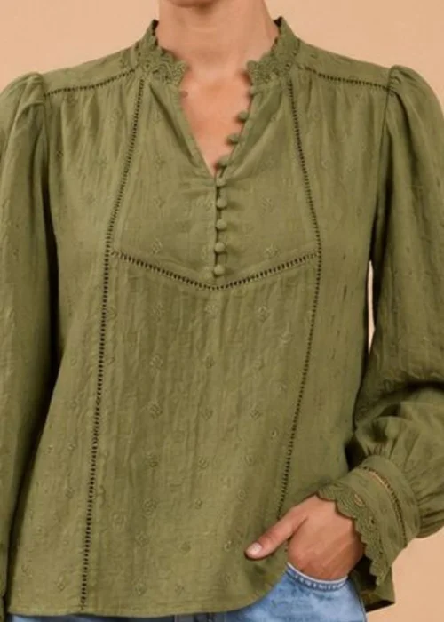 Little Mistress Green Schiffly Embroidered Cotton Top - 14 Image 3