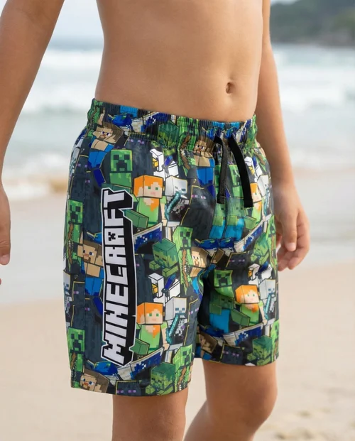 Vanilla Underground Minecraft Boys Green Oversized Character Swim Shorts (5-14 Years) - 5-6 Yrs Image 3