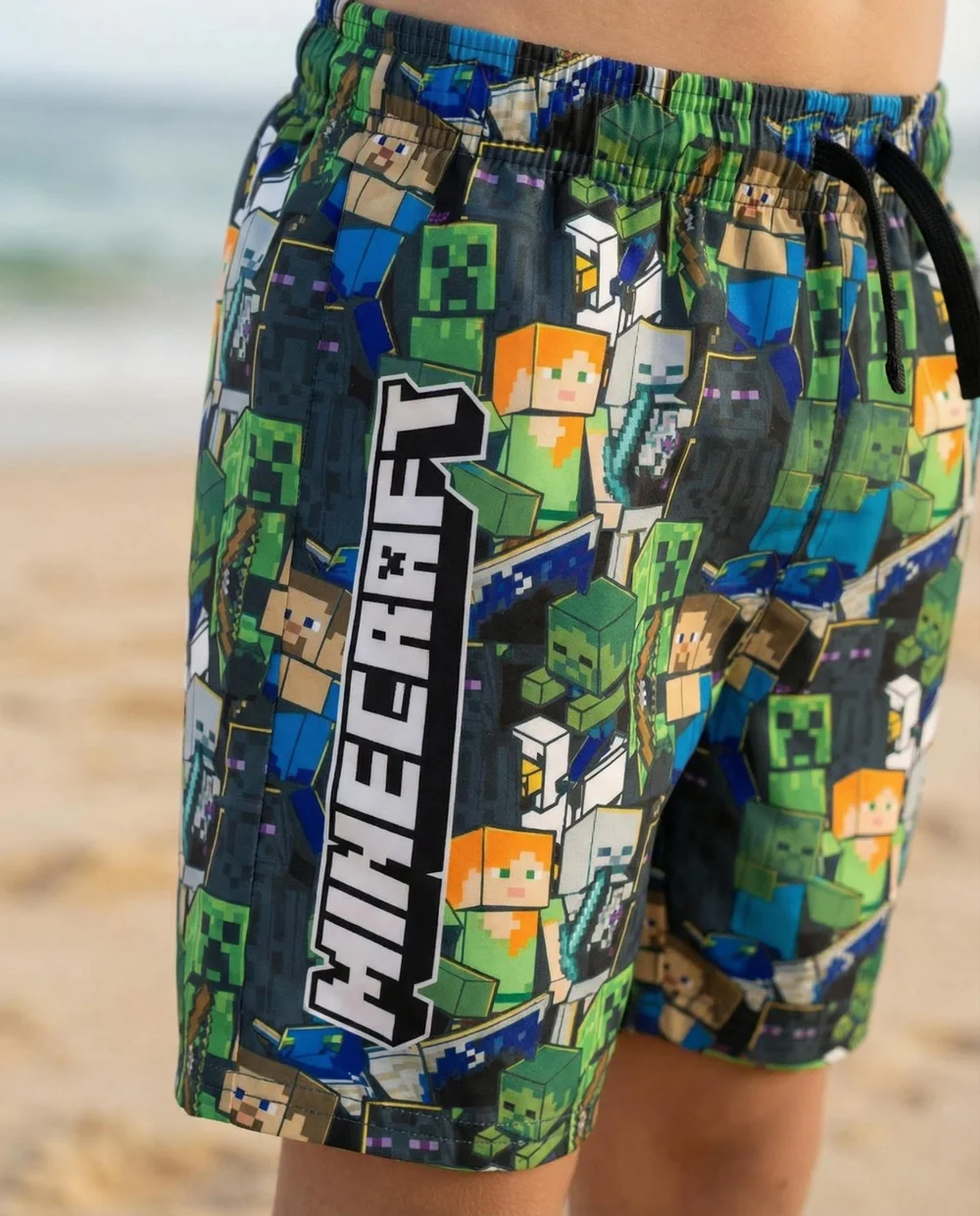 Vanilla Underground Minecraft Boys Green Oversized Character Swim Shorts (5-14 Years) - 5-6 Yrs Image 4