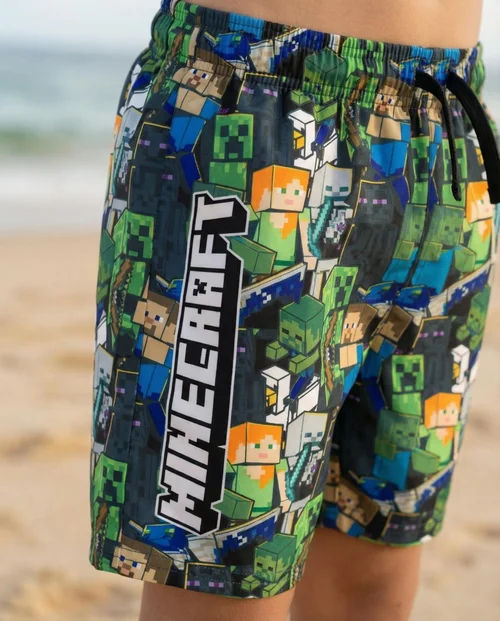 Vanilla Underground Minecraft Boys Green Oversized Character Swim Shorts (5-14 Years) - 5-6 Yrs Image 4
