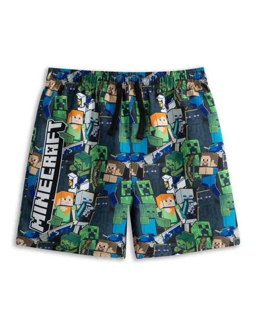 Vanilla Underground Minecraft Boys Green Oversized Character Swim Shorts (5-14 Years) - 5-6 Yrs Image 1