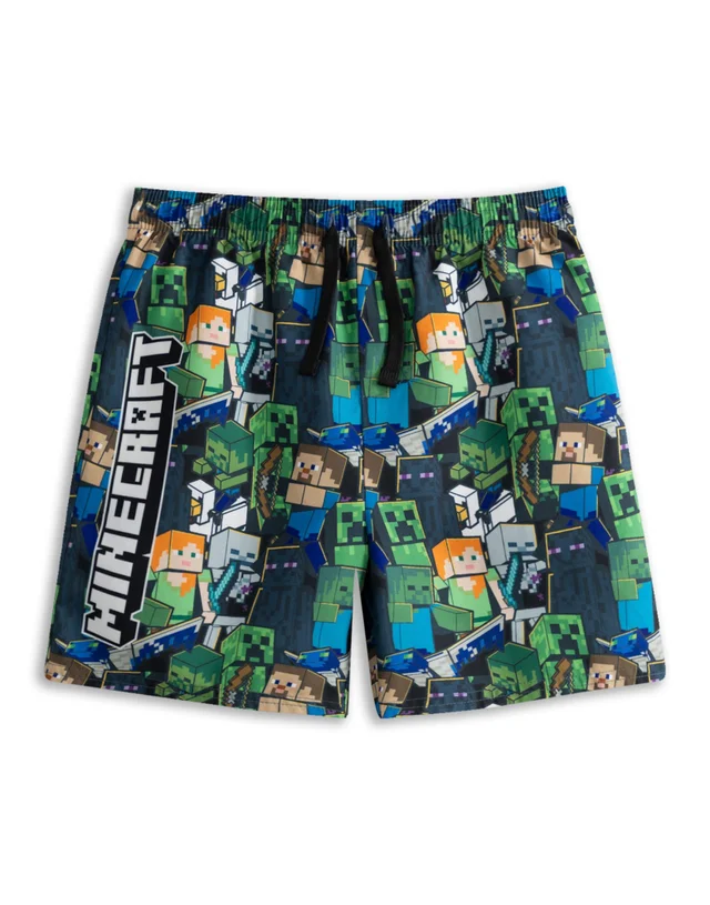 Vanilla Underground Minecraft Boys Green Oversized Character Swim Shorts (5-14 Years)