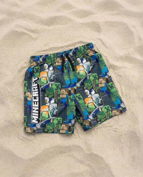 Vanilla Underground Minecraft Boys Green Oversized Character Swim Shorts (5-14 Years) - 5-6 Yrs Image 5