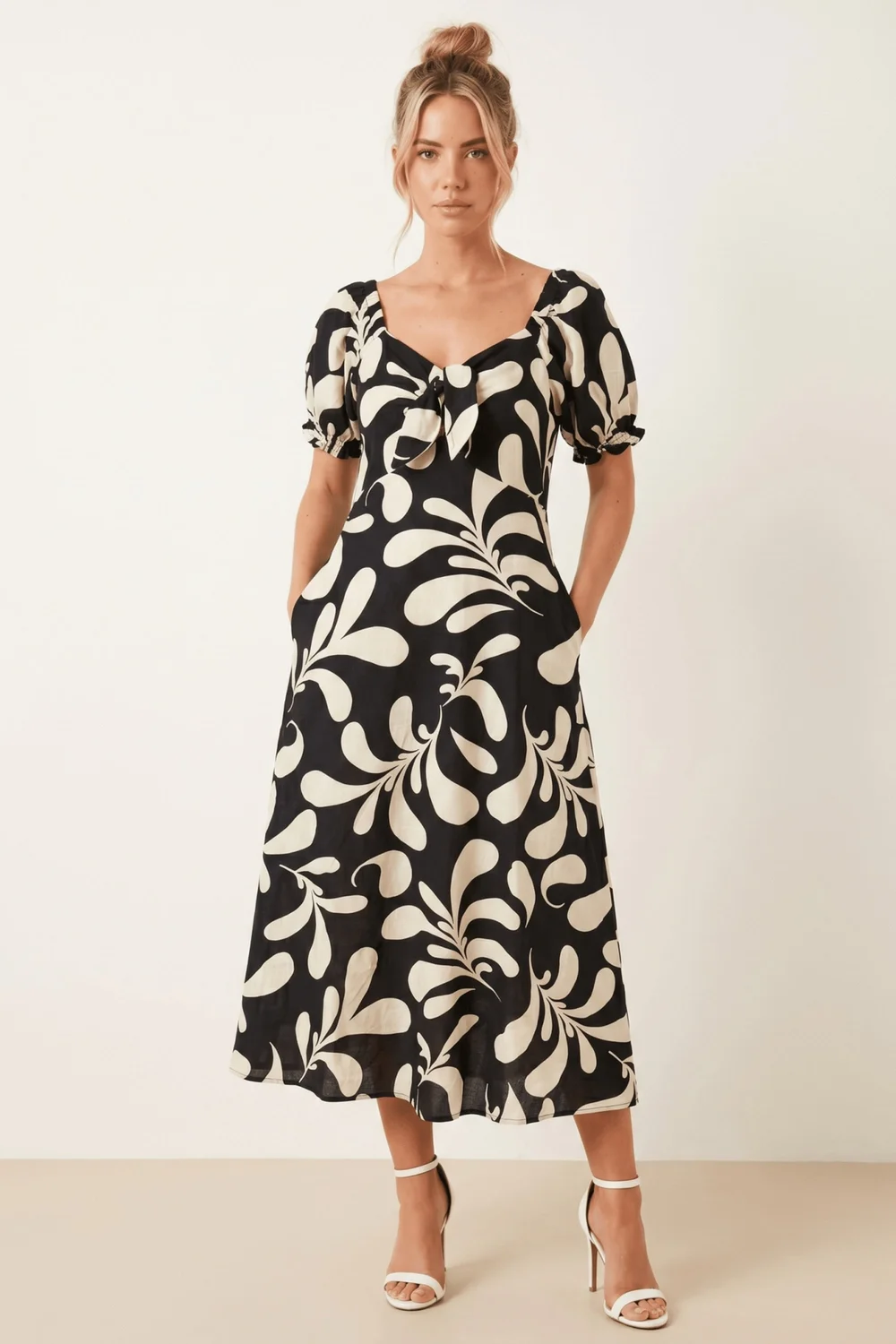 Style Cheat Black Mono Floral Midi Dress - 8 Image 1