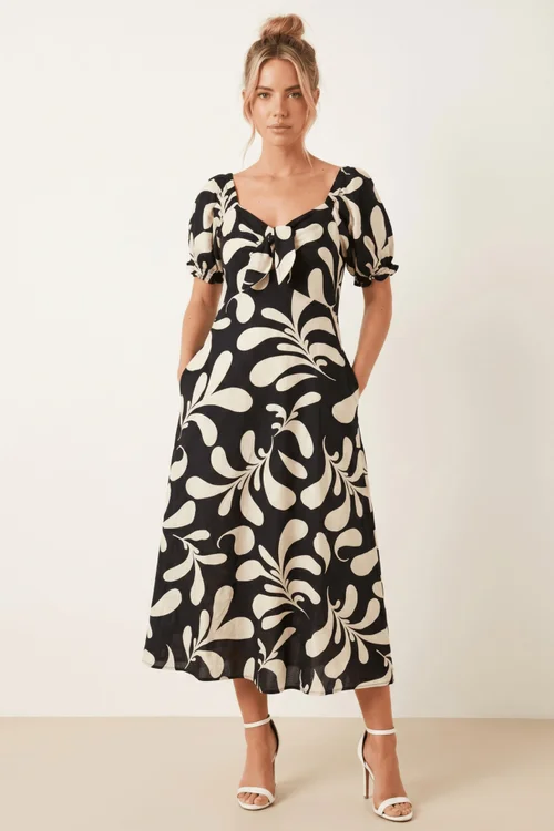 Style Cheat Black Mono Floral Midi Dress - 8 Image 1