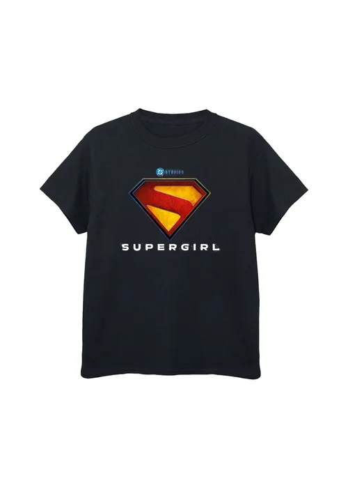 Ada & Ted DC Comics Supergirl Shield Girls Black Graphic T-Shirt (3-13 Years) - 9-11 Yrs Image 1
