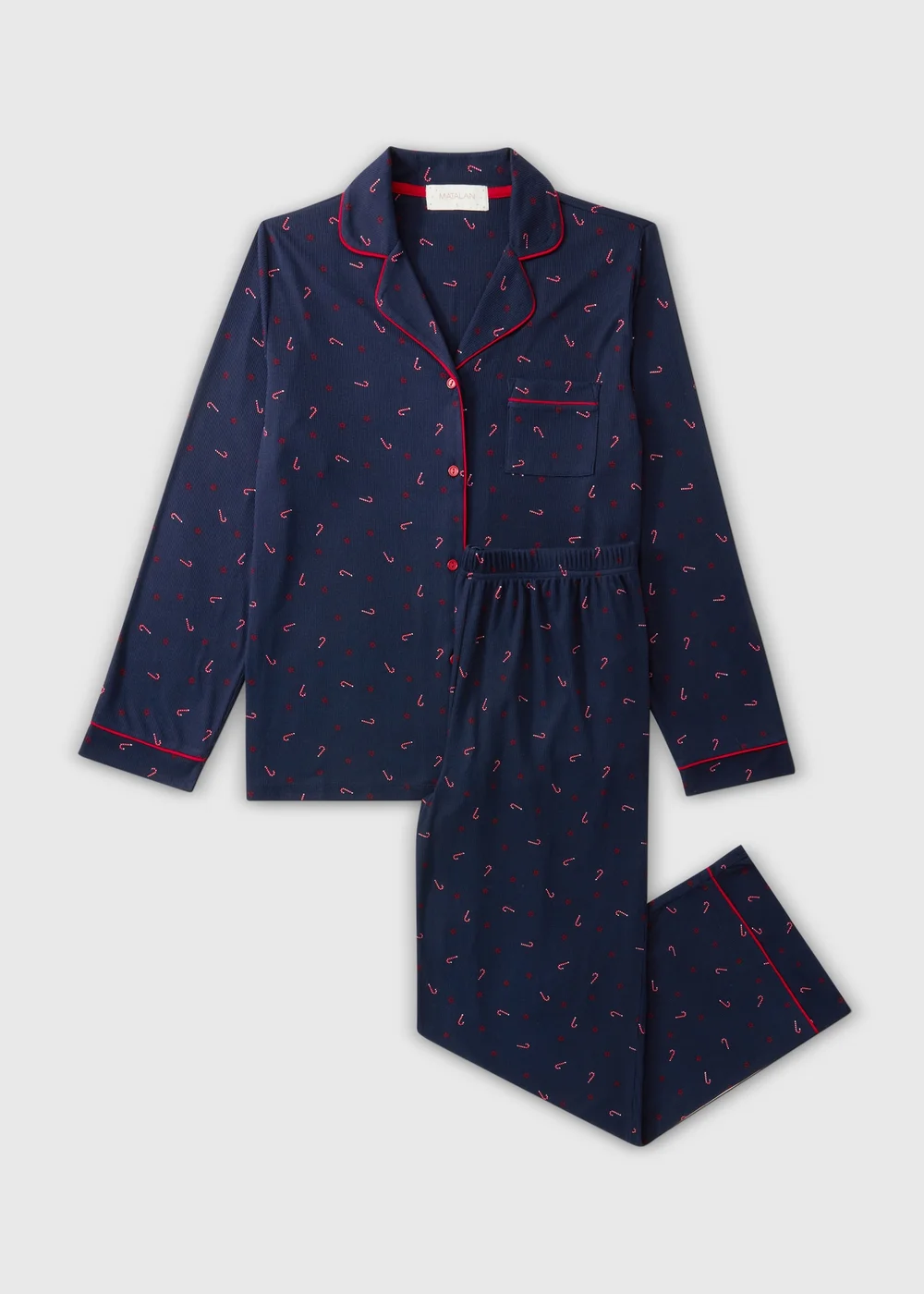 Navy Ribbed Candy Cane Christmas Pyjamas - Extra small Image 1