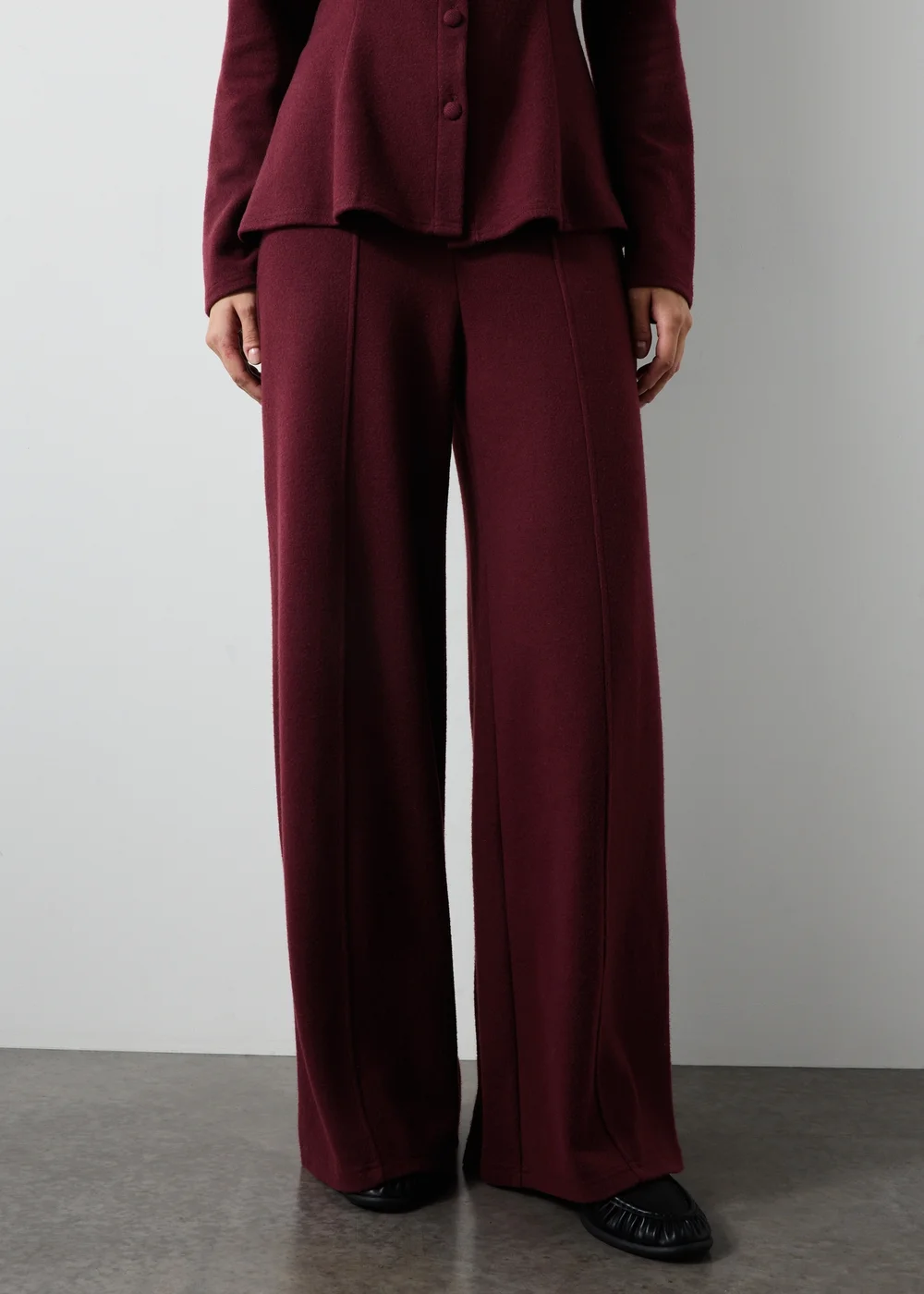 Wine Soft Touch Wide Leg Co Ord Trousers - Size 08 27 leg Image 1