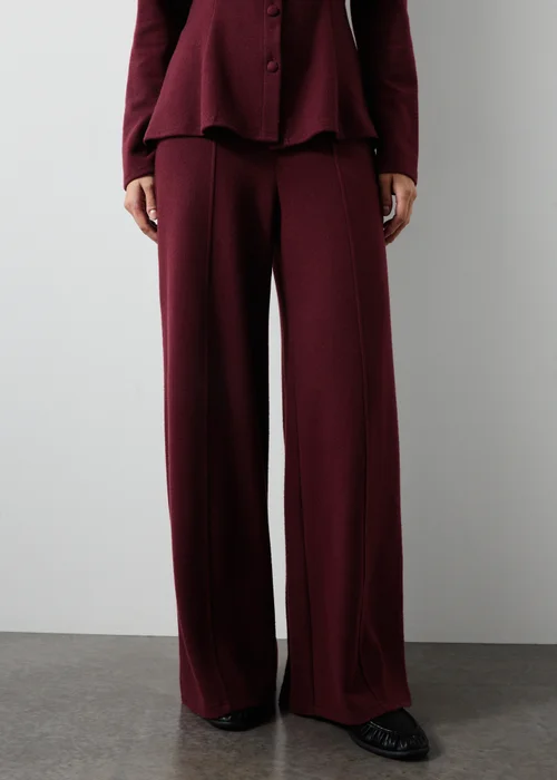 Wine Soft Touch Wide Leg Co Ord Trousers - Size 08 27 leg Image 1