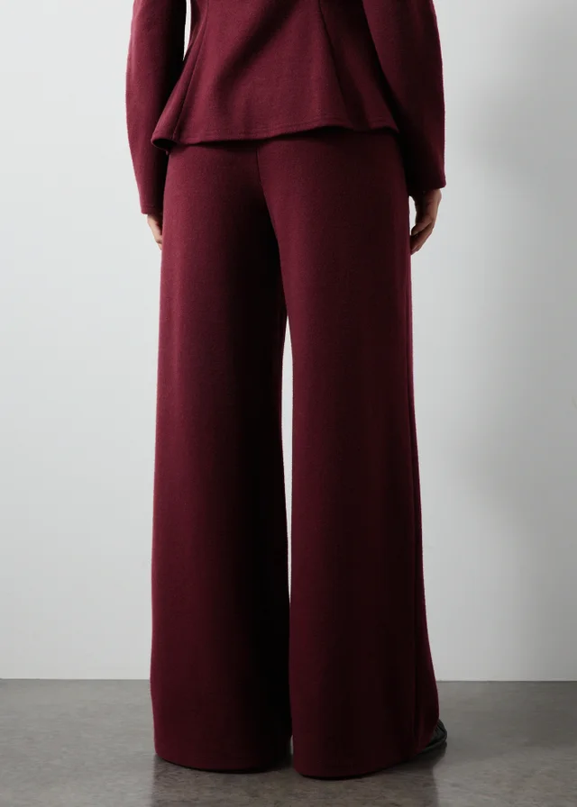 Wine Soft Touch Wide Leg Co Ord Trousers